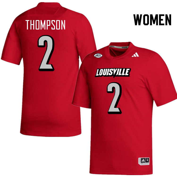 Women #2 Jadon Thompson Louisville Cardinals College Football Jerseys Stitched-Red